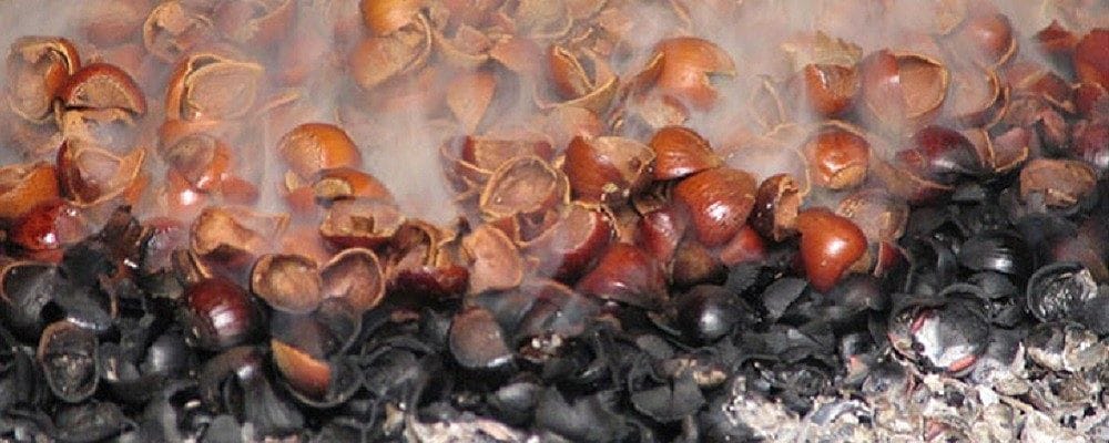 Yakıt olarak yanan fındık kabukları — kabuğun en yaygın kullanım amacı